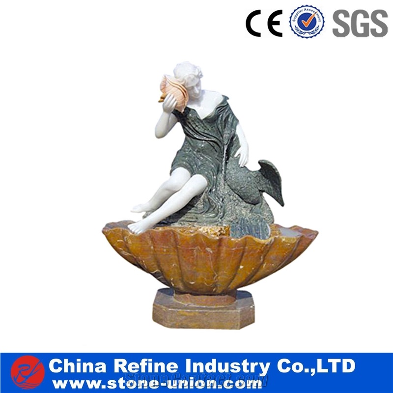 Hand Carved Colorful Marble Water Fountain, Natural Garden Marble Fountain,Garden Water Fountain, Bubbler Water Feature