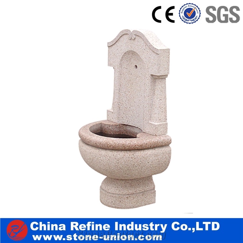Hand Carved Wall Fountain, Pink Granite Fountain
