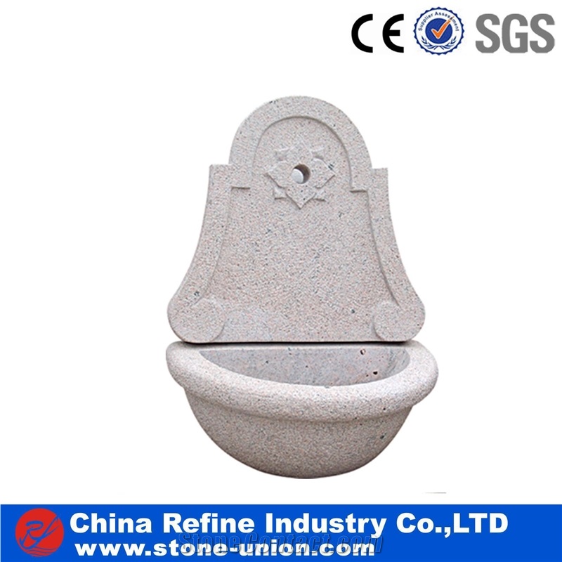 Hand Carved Wall Fountain, White Granite Fountain