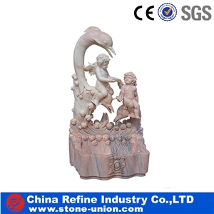 Pink Marble Sculptured Stone Garden Fountains,Water Features Exterior Fountains
