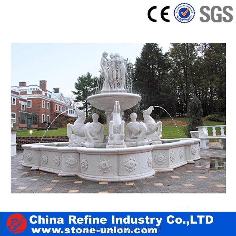 White Marble Water Fountain With Handcarved Statue