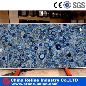 Textures Semiprecious Stone ,Polished Blue Onyx Agate Stone Blue Agate Tile