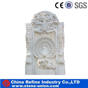 White Travertine Handcarved Exterior Fountains for Wall Decoration