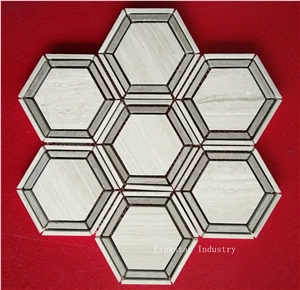 Natural Wooden White Marble Mosaic Tiles