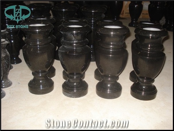 Black Granite, Mongolian Black Granite Shanxi Black Vase, Urn