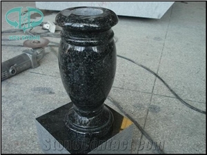 Black Granite Round Vase, Cemetery Accessories Polished Turned Vases, Shanxi Black Granite Monument & Tombstone Accessories