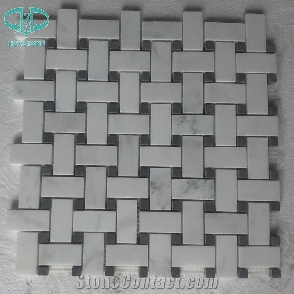 Oriental White Marble Mosaics,Basketweave Mosaics,Herringbone Mosaics,Mosaic Pattern,Wall Cladding Mosaic Tiles,Flooring Tiles,Linear Strips Mosaics