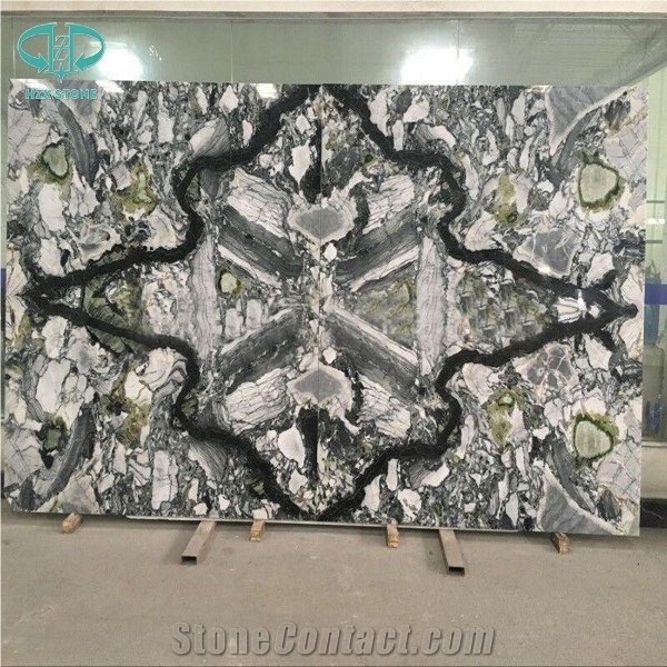 Primavera Marble Cool Emerald Marble, Light Green Marble Flooring Tile, Translucent Marble Slab, Ice Jade Green Polished Book Matched Slabs