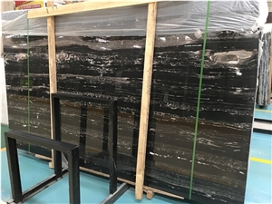1st Quality Silver Dragon,China Black Marble Silver Dragon Slabs & Tiles Blocks Nature Stone Straight Veins 18mm
