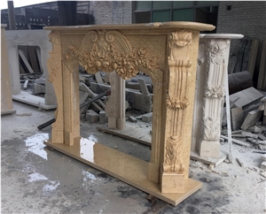 Beige Marble Fireplace Mantel Sculptured Marble Giallo Atlantide Fireplace for Project