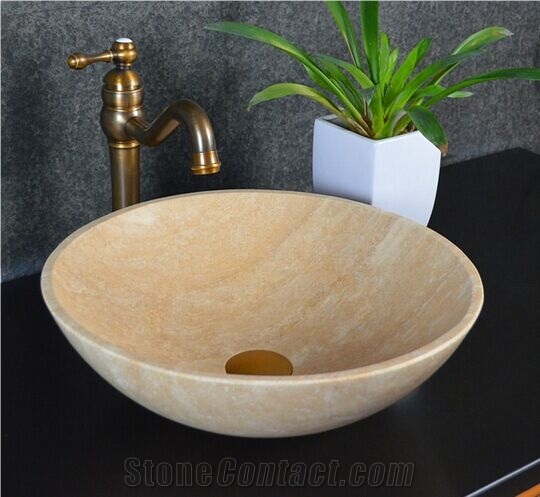 Beige Marble Round Sink Solid Surface Sink for Bathroom