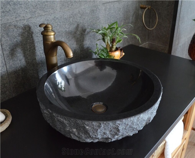Black Granite Nero Absolute Black Round Bowl for Wash Basin