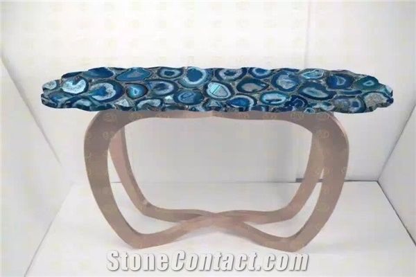 Blue Gemstone Coffee Table Blue Agate Semiprecious Stone Custom Design Funiture For Office From China Stonecontact Com