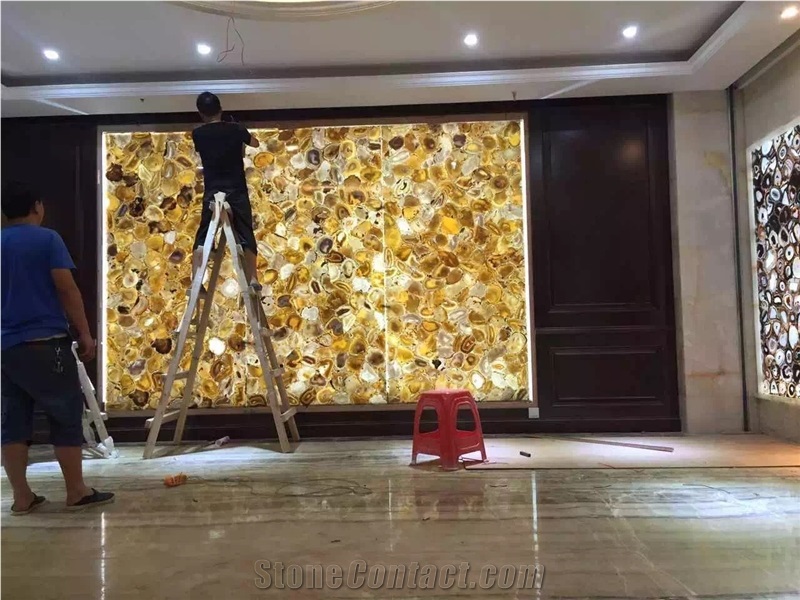 China Yellow Semiprecious Slab & Tiles,Luxury Semipreciouss Stone Wall Panel,Gemstone Interior Background Panel