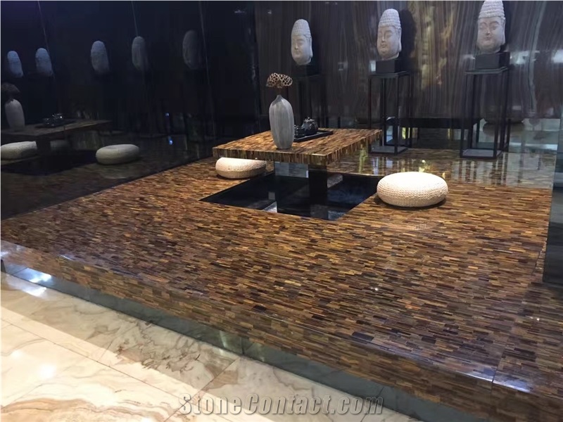Gemstone Tiger Eye Round Table for Manmade Stone Home Decor