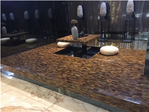 Gemstone Tiger Eye Round Table for Manmade Stone Home Decor