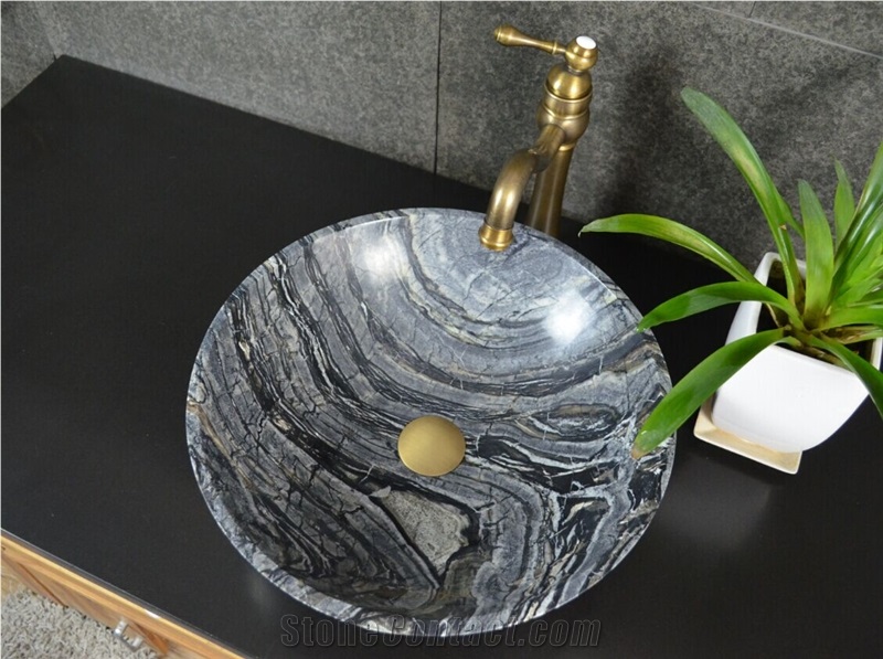 Grey Marble Ancient Wood Round Sink for Wash Bowls in Bathroom