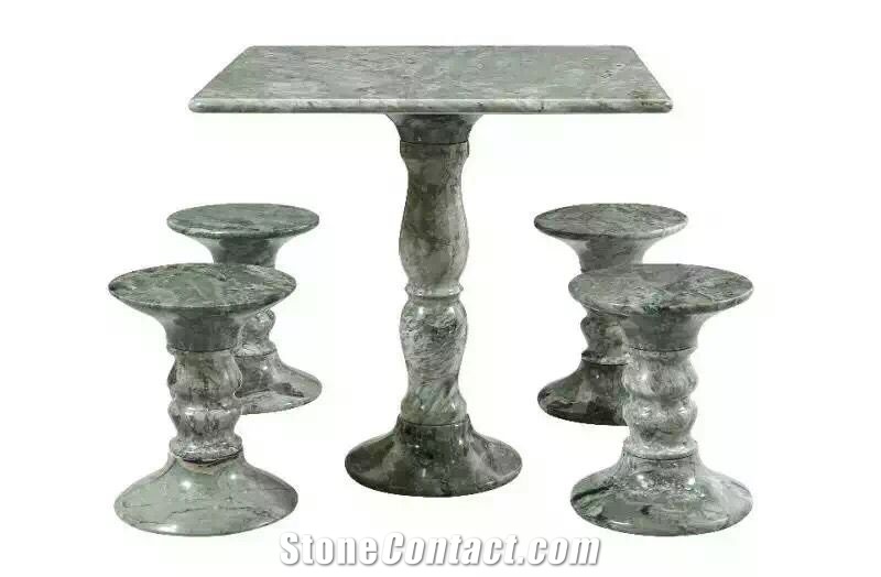 Manmade Stone Table Tops Square Green Onyx Table Set with Stools for Office