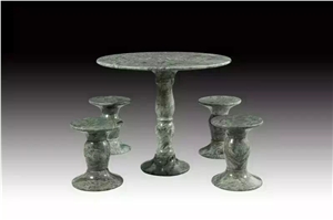 Manmade Stone Table Tops Square Green Onyx Table Set with Stools for Office