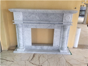 Sculptured Marble Fireplace Bianco Carrara Marble Fireplace for Home