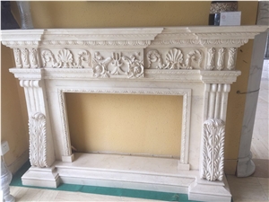 White Limestone Fireplace Handcarved Fireplace for Home Decor