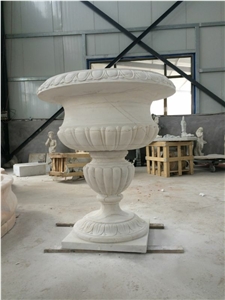 White Marble Garden Flower Pot,China Landscape Flower Stand,Outdoor Landscape Planter Pot