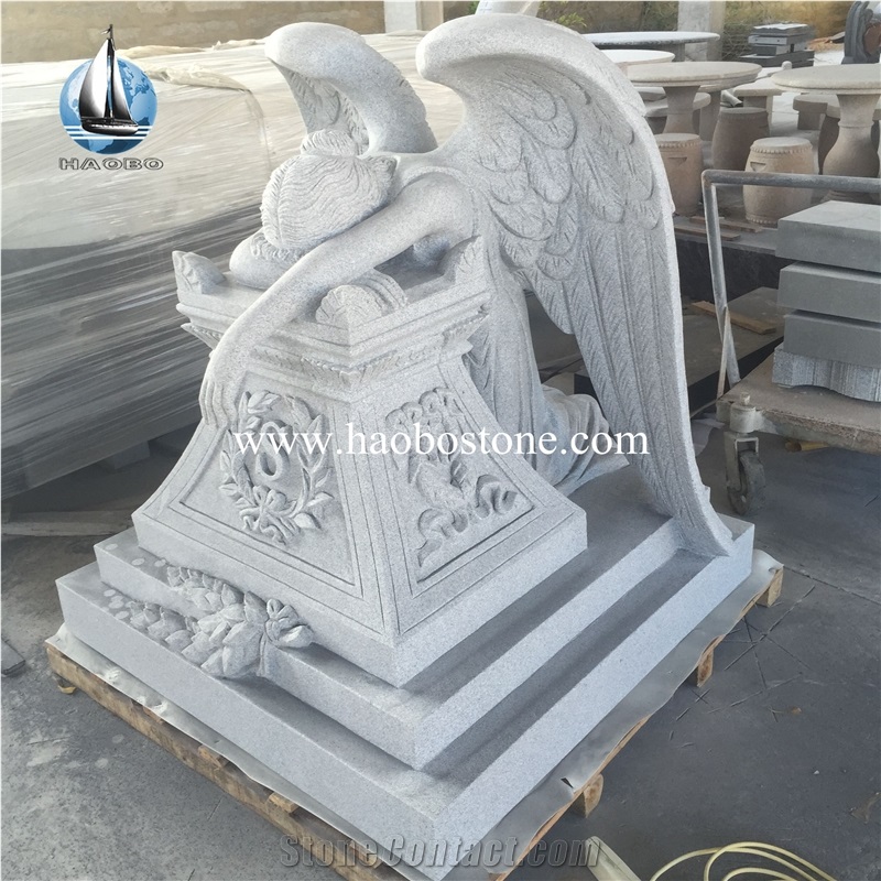 Cemetery G633 Grey Granite Angel Of Grief Monument