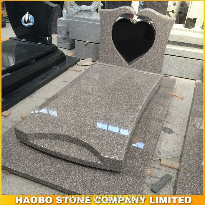 G635 Pink Granite Tombstone with Heart Design