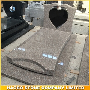 G635 Pink Granite Tombstone with Heart Design