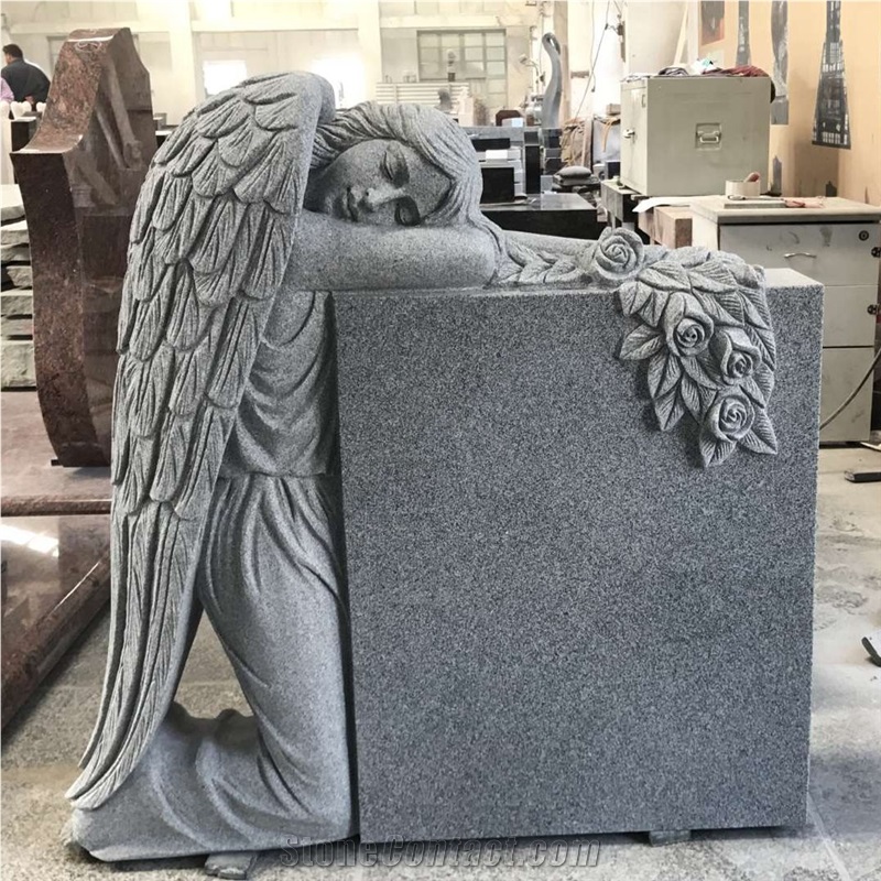 Haobo Stone Grey Granite Kneeling Angel Headstone Onument & Tombstone