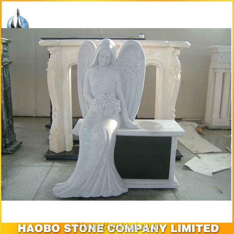 High Grade Sitting Angel Tombstone Bench Monument