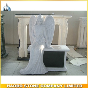 High Grade Sitting Angel Tombstone Bench Monument