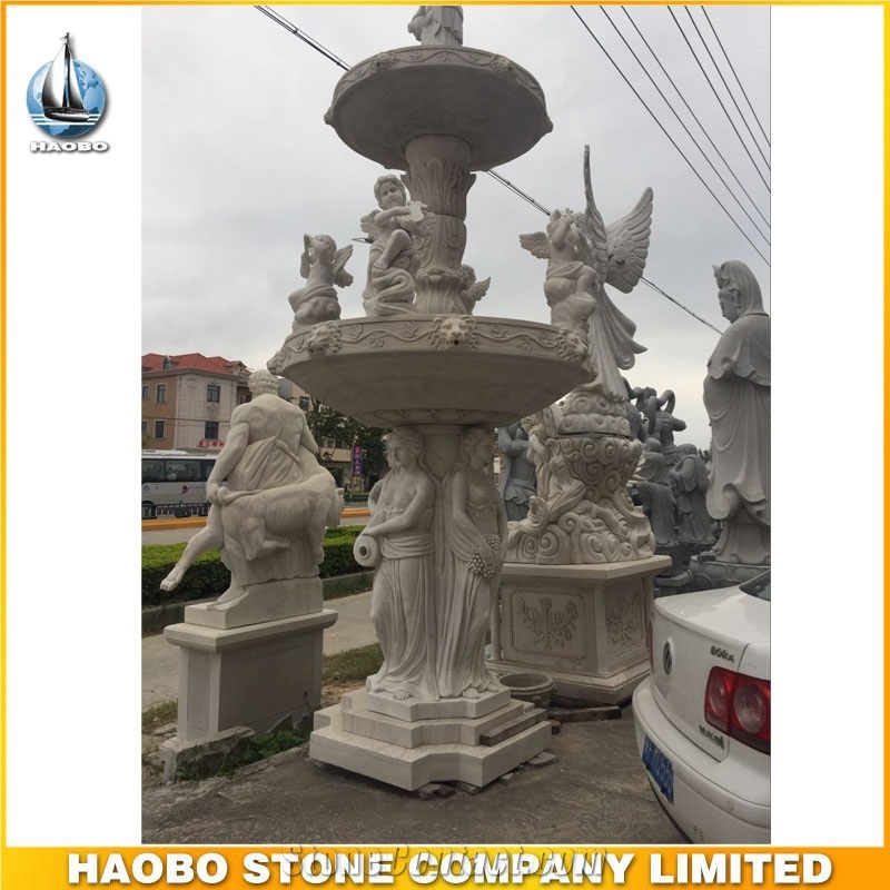 Outdoor Decorative Hand Carved White Marble Angel Water Fountains
