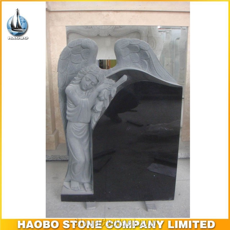 Shanxi Black Granite Angel Tombstone for Sale