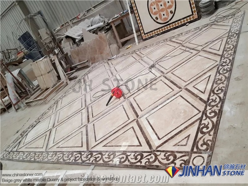 Bai Yulan Beige Marble Waterjet Medallion Used as Floor Carpet Covering Tiles