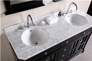 Carrara White Marble Precut Bathroom Double Countertops, Bianco Carrara Marble Prefab Bath Vanity Tops