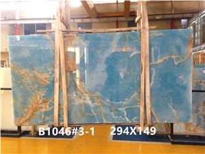 Netting Blue Onyx, Golden Veins, Slabs or Tiles, for Wall, Background Wall Decoration, Nice Quality, Good Price.