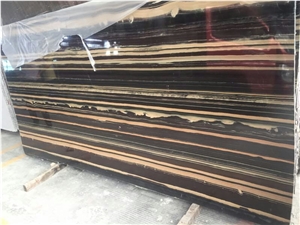 New Obama Wooden Marble, Golden Zebra Marble, Slabs or Tiles, Unique Marble, Balck Base with Golden Straight Veins, Nice Quality, Competitve Price.