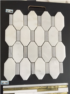 White Marble Mosaic, Different Style Of Shapes, Designs Colors. Good for Bathroom, Wall, Floor Decoration