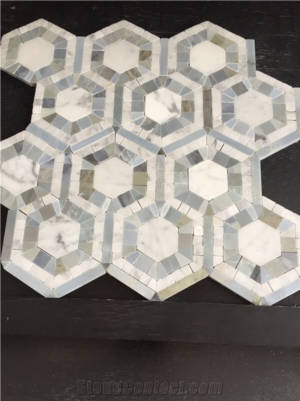 White Marble Mosaic, Different Style Of Shapes, Designs Colors. Good for Bathroom, Wall, Floor Decoration