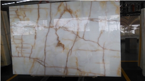 White Onyx with Golden Line Veins, Slabs or Tiles, for Wall, Stair, Floor, Bathroom Decoration. Nice Quality, Good Price.