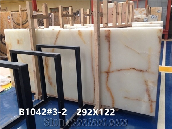 White Onyx with Golden Veins, Slabs or Tiles, for Wall, Floor, Stair Decoration, Also Suitable for Countertop, Vanitytop, Table Top, Etc.