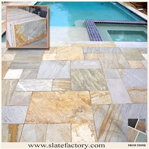 Gold Yellow Swimming Pool Coping Pavers,Golden Beige Quartzite Pool Deck Pavers,More Yellow Less Grey Interlocking Patio Pavers,Beige Color Pool Pavers Tiles