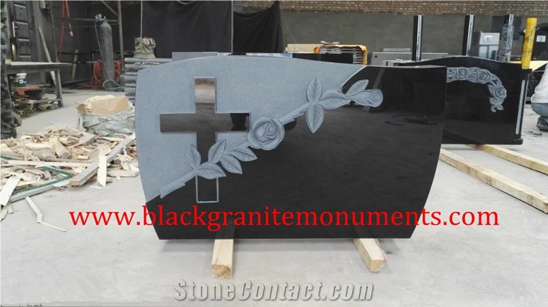 China Absolute Black Granite Tombstone,Shanxi Black Granite Monument, Western Style Upright Polished Black Headstone with Carving, China Supreme Black Granite Us Style Die Stone Monument