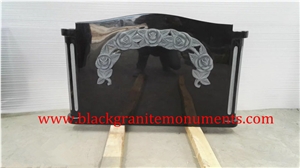 China Absolute Black Granite Tombstone,Shanxi Black Granite Monument, Western Style Upright Polished Black Headstone with Carving, China Supreme Black Granite Us Style Die Stone Monument
