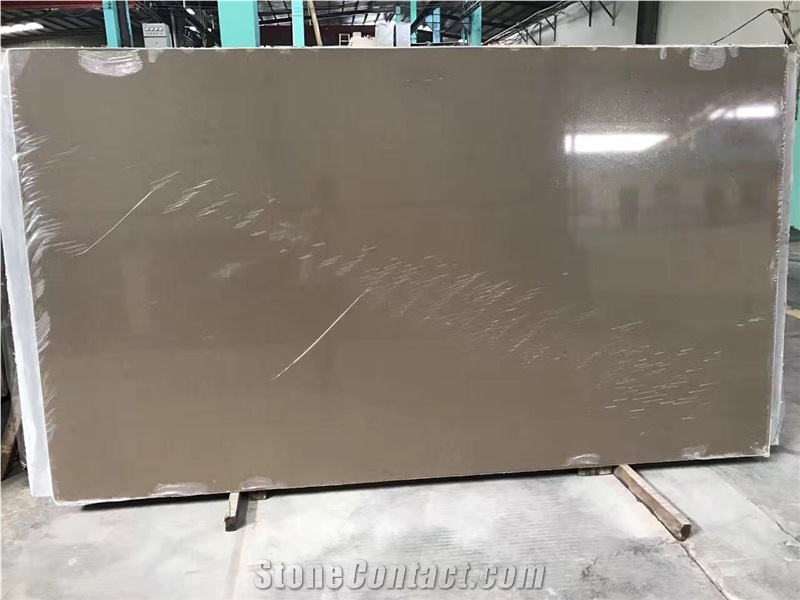 Coffee Brown Pure Color Quartz Stone Slab Size 3200*1600 or 3000*1400 with Bright Surface,Easy Wipe,Easy Clean