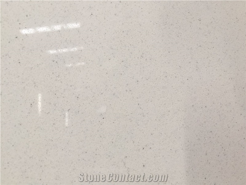 Ice White Fresh White with Small Mirror Dust Particle Quartz Stone Slab for Pre-Fabricated Tops Customized Countertop 2cm or 3cm Thick with Scratch Resistant and Stain Resistant