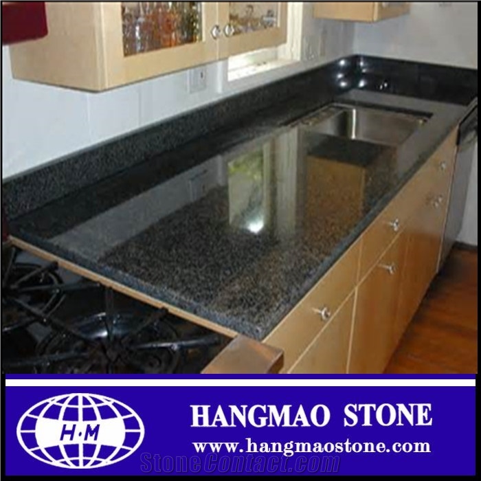 Indian Black Granite Natural Stone Kitchen Countertops Black Galaxy Granite