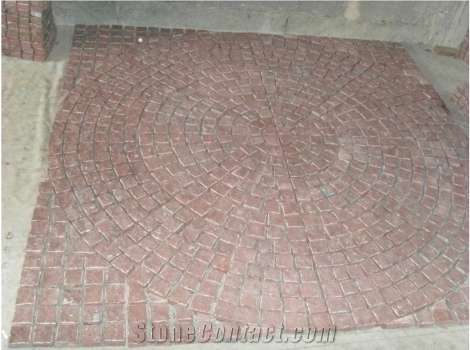 Outdoor Red Round Paving Stone, Red Granite Cube Stone & Pavers