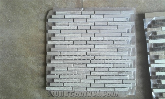 Popular China Grey Wood Marble Strips Mosaic for Sale
